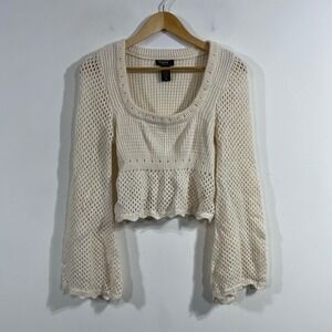 Thorn&Fable Y2K Babydoll Renfair Boho Open Knit Bell Sleeve Sweater Womens Small